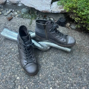 Philip Davidson Pewter Leather Side Zip Hi Top Sneakers Size 7